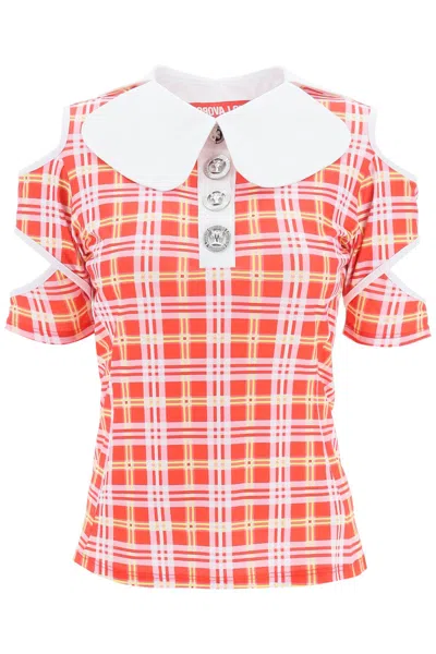 Shop Chopova Lowena Tartan Motif Cut-out Polo Shirt Women In Multicolor
