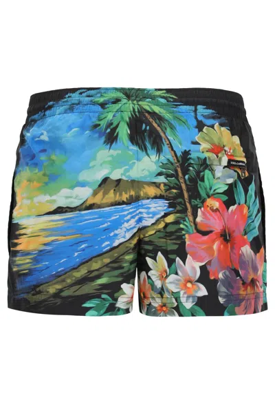 Shop Dolce & Gabbana Hawaii Print Swim Trunks Men In Multicolor
