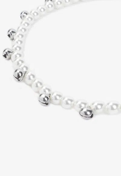 Shop Simone Rocha Bell Charm Pearl Necklace In White
