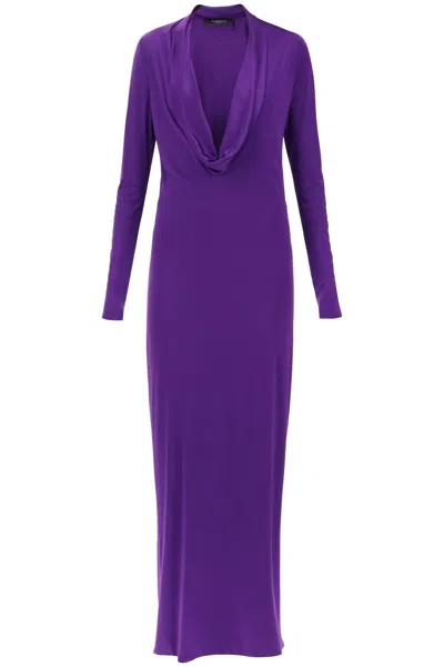 Shop Versace Cowl Neck Maxi Dress Women In Purple