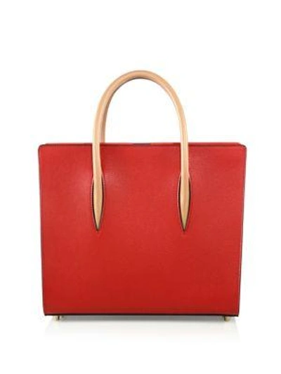 Shop Christian Louboutin Paloma Medium Spiked Two-tone Leather Tote In Red