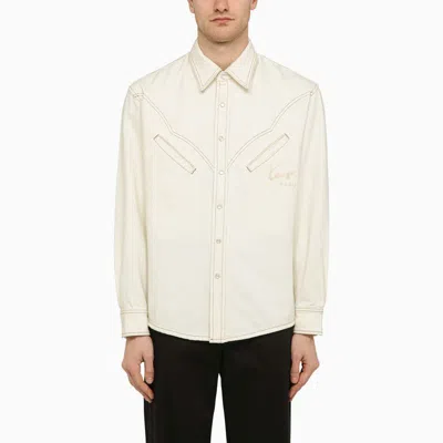 Shop Kenzo Stone-white Shirt With Logo In Grey