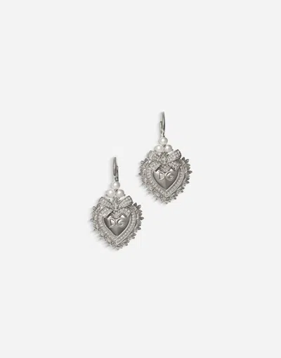 Dolce & Gabbana Devotion In White Gold Earrings With Diamonds And Pearls In White Gold