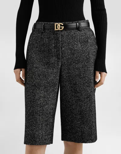 Dolce & Gabbana Calfskin Belt With Metal Dg Logo In Black