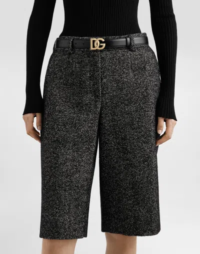 Dolce & Gabbana Calfskin Belt With Metal Dg Logo In Black