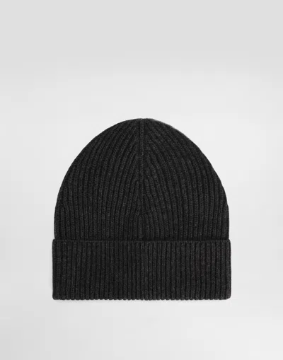 Dolce & Gabbana Cashmere And Wool Hat With Branded Tag In Grey
