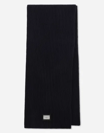 Dolce & Gabbana Black Logo Plaque Knitted Scarf In Black