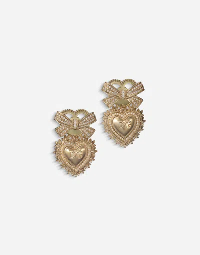 Dolce & Gabbana Devotion Earrings In Yellow Gold With Diamonds In Yellow Gold
