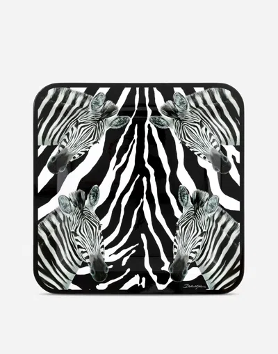 Dolce & Gabbana Medium Zebra-print Wood Tray In Multicolor