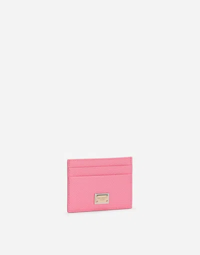 Dolce & Gabbana Dauphine Calfskin Card Holder With Branded Tag In Pink