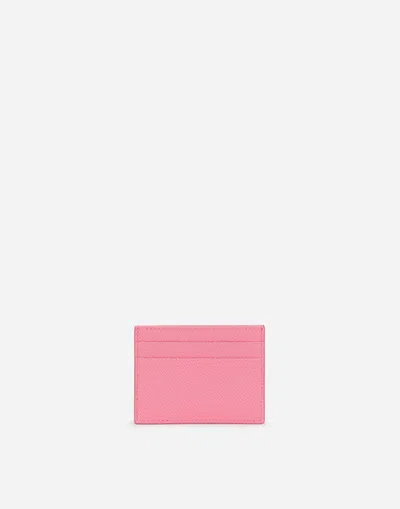 Dolce & Gabbana Dauphine Calfskin Card Holder With Branded Tag In Pink