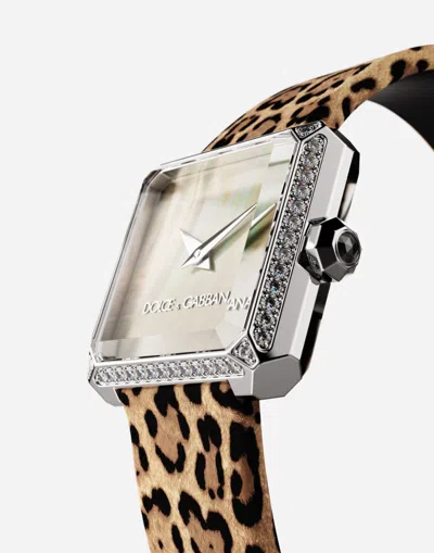 Dolce & Gabbana Steel Watch With Diamonds Leo Print Female Onesize In Leo Print
