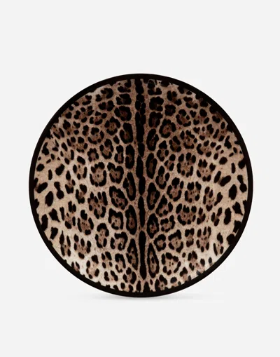 Dolce & Gabbana Set Of Two Leopard Print Dinner Plates In Multicolor