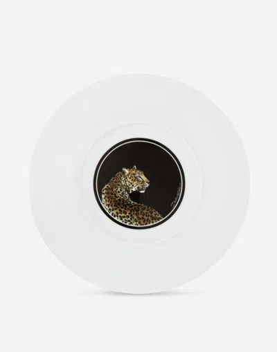 Dolce & Gabbana Set Of Two Leopard Print Dinner Plates In Multicolor