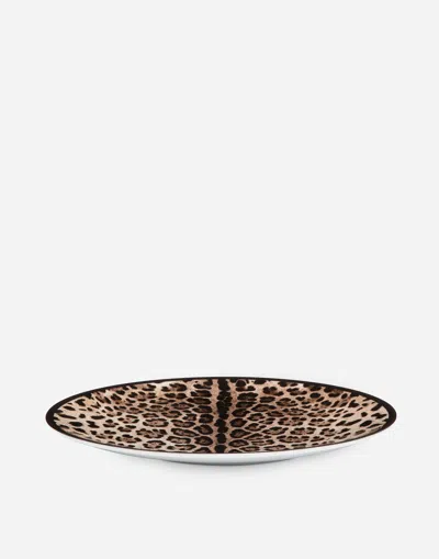 Dolce & Gabbana Set Of Two Leopard Print Dinner Plates In Multicolor