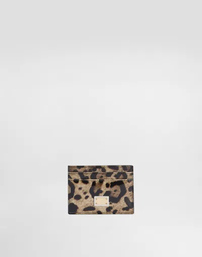 Dolce & Gabbana Polished Calfskin Card Holder With Leopard Print In Animal Print