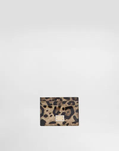 Dolce & Gabbana Polished Calfskin Card Holder With Leopard Print In Animal Print