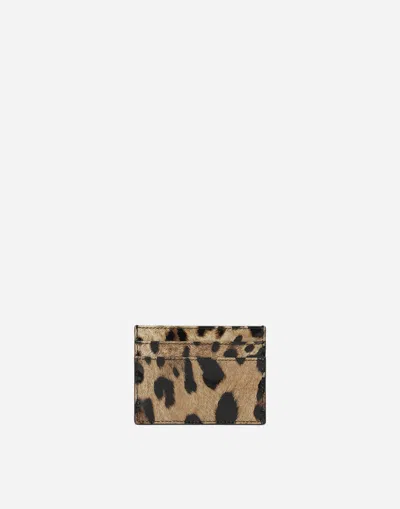 Dolce & Gabbana Polished Calfskin Card Holder With Leopard Print In Animal Print