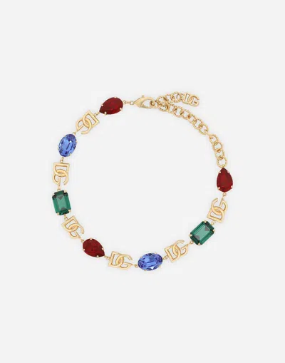 Dolce & Gabbana Choker With Dg Logo And Multi-colored Crystals In Multicolor