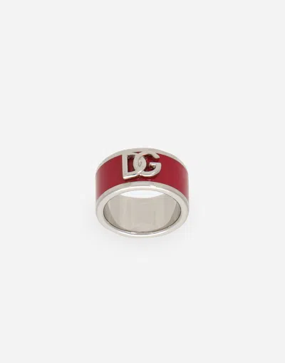 Dolce & Gabbana Logo-plaque Enamel Ring In Fuchsia