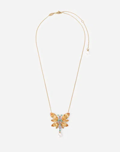 Dolce & Gabbana Butterfly Necklace 18-carat Yellow Gold And Citrines