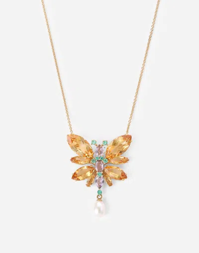 Dolce & Gabbana Butterfly Necklace 18-carat Yellow Gold And Citrines