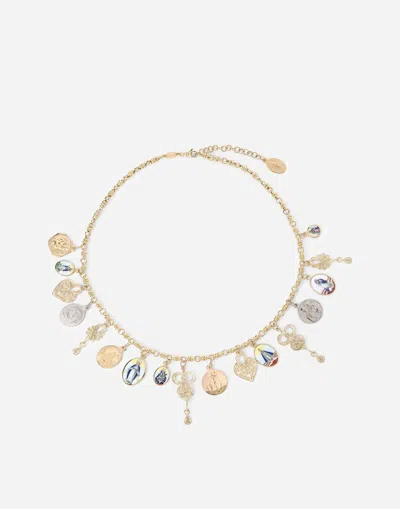 Dolce & Gabbana D.d. Necklace In Yellow 18kt Gold  With Antique Ceramic Miniatures In Gold