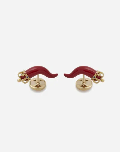 Dolce & Gabbana Good Luck Cufflinks In Enamelled Yellow Gold In Gold