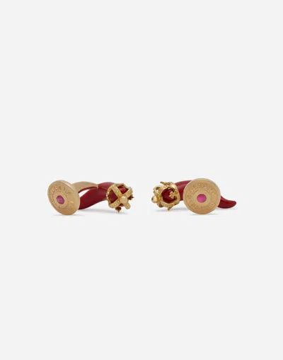 Dolce & Gabbana Good Luck Cufflinks In Enamelled Yellow Gold In Gold