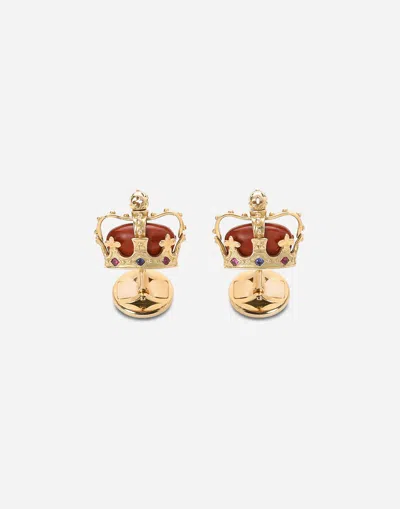 Dolce & Gabbana 18k Yellow Gold Royal Jasper, Ruby And Sapphire Cufflinks In Yellow Gold