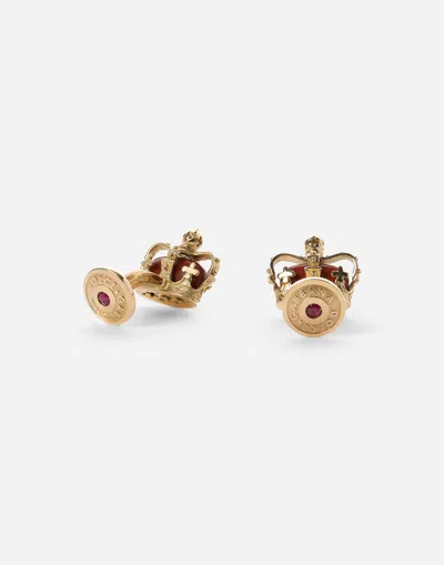 Dolce & Gabbana 18k Yellow Gold Royal Jasper, Ruby And Sapphire Cufflinks In Yellow Gold