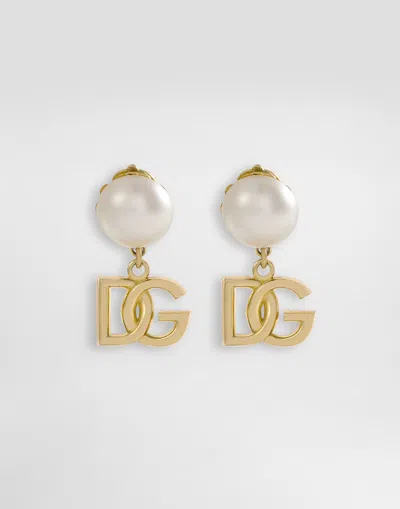 Dolce & Gabbana Earrings With Dg Logo And Pearl In Gold