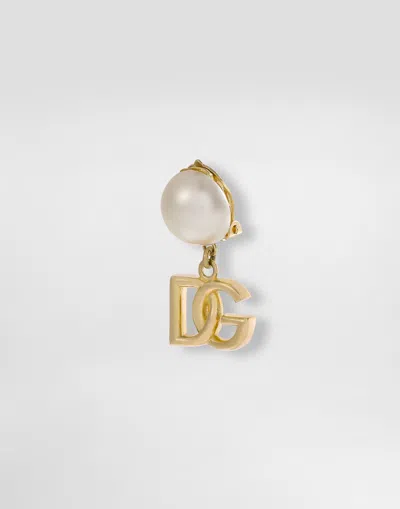 Dolce & Gabbana Earrings With Dg Logo And Pearl In Gold