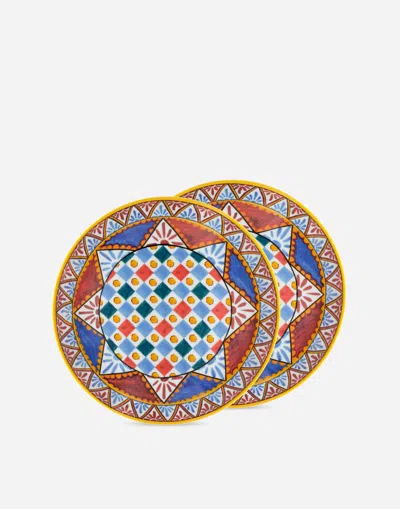 Dolce & Gabbana Set 2 Porcelain Soup Plates In Multicolor