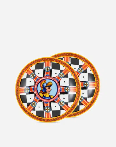 Dolce & Gabbana Set 2 Porcelain Soup Plates In Multicolor