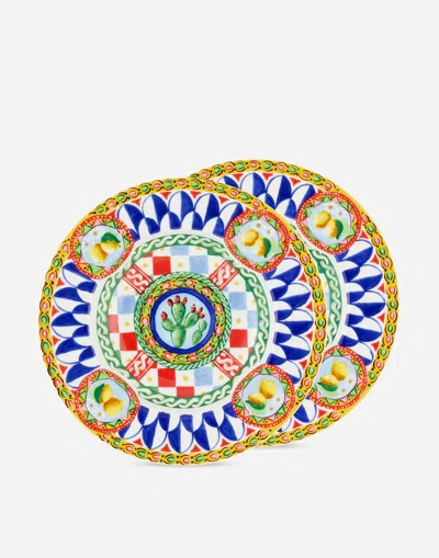 Dolce & Gabbana Set 2 Soup Plates In Fine Porcelain In Multicolor