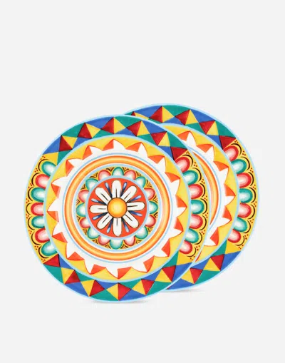 Dolce & Gabbana Set 2 Soup Plates In Fine Porcelain In Multicolor