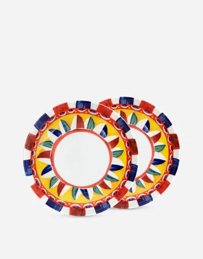 Dolce & Gabbana Set 2 Porcelain Soup Plates In Multicolor