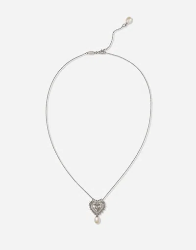 Dolce & Gabbana Devotion Necklace In White Gold With Diamonds And Pearls In White Gold