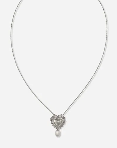 Dolce & Gabbana Devotion Necklace In White Gold With Diamonds And Pearls In White Gold