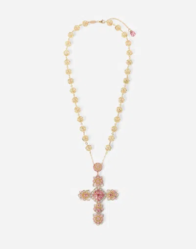 Dolce & Gabbana Pizzo Necklace In Yellow 18kt Gold With Pink Tourmalines In Gold