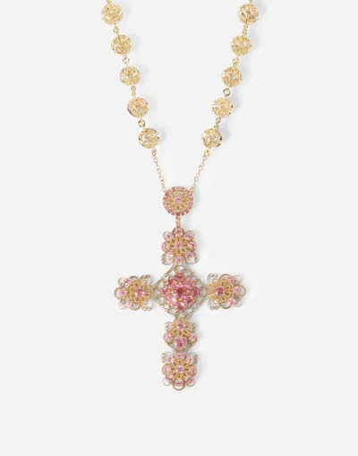Dolce & Gabbana Pizzo Necklace In Yellow 18kt Gold With Pink Tourmalines In Gold