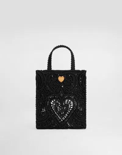 Dolce & Gabbana Small Cordonetto Lace Shopper In Black