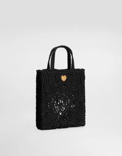 Dolce & Gabbana Small Cordonetto Lace Shopper In Black