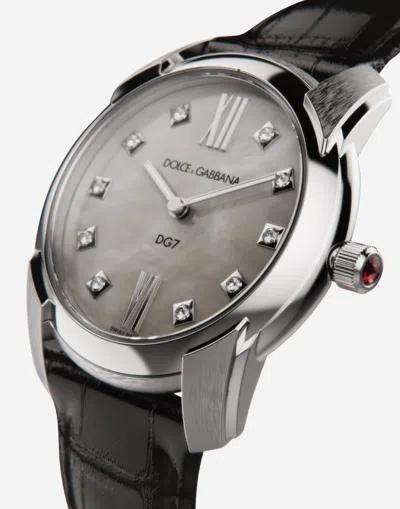 Dolce & Gabbana Dg7 Watch In Steel With Mother Of Pearl And Diamonds In Black