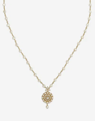 Dolce & Gabbana Romance Necklace In Yellow Gold With Pearls In Gold