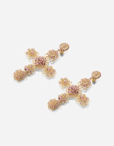 Dolce & Gabbana Pizzo Earrings In Yellow 18kt Gold With Pink Tourmalines In Gold