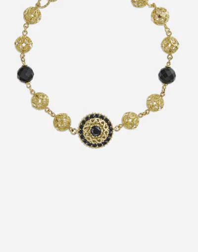 Dolce & Gabbana Sicily Bracelet 18-carat Yellow Gold, Black Jades And Black Sapphires In Gold/black