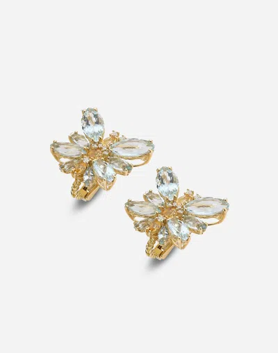 Dolce & Gabbana Butterfly Earrings 18-carat Yellow Gold And Aquamarine In Gold