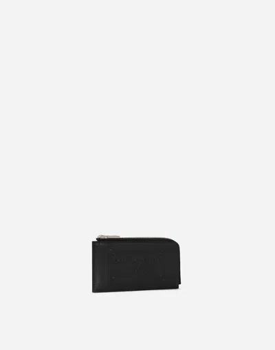 Dolce & Gabbana Calfskin Card Holder With Raised Logo In Black